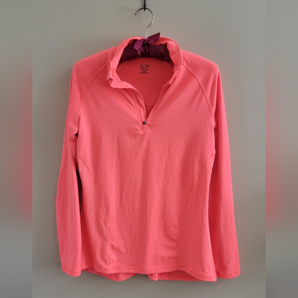 4/$15 Champion | Women's Coral Orange Long Sleeve Top Pullover Half Front Zipper